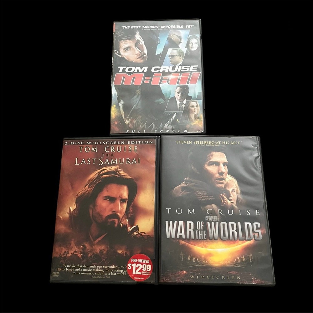 3 Tom Cruise DVDs - War of The Worlds - The Last Samurai - Mission Impossible 3